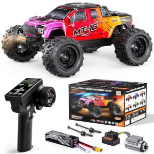 1/16 50MPH Brushless 4WD RC Truck,Upgradeable All-Terrain Remote Control Cars with 3S Battery,Waterproof Fast Off-Road RC Truggy for Adults,Suitable as Gift for Snow/Sand Adventures-Gradient Red