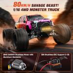 1/16 50MPH Brushless 4WD RC Truck,Upgradeable All-Terrain Remote Control Cars with 3S Battery,Waterproof Fast Off-Road RC Truggy for Adults,Suitable as Gift for Snow/Sand Adventures-Gradient Red