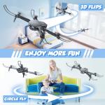 NEHEME Drones for Kids with Camera - Remote Control Helicopter Toys Gifts for Boys Girls, 1080P HD FPV RC Quadcopter for Adults, One Key Start/Land, Altitude Hold, Gravity Control, 2 Batteries, Black