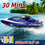 Remote Control Boat for Kids & Adults,35KM/H High Speed Waterproof RC Boat with 2.4GHz Remote,LED Lights,Automatic flip,Water cooling,Low Battery &Out-of-Range Alarm,2 Batteries for Pool & Lake Racing