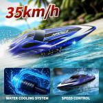 Remote Control Boat for Kids & Adults,35KM/H High Speed Waterproof RC Boat with 2.4GHz Remote,LED Lights,Automatic flip,Water cooling,Low Battery &Out-of-Range Alarm,2 Batteries for Pool & Lake Racing
