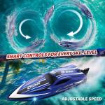 Remote Control Boat for Kids & Adults,35KM/H High Speed Waterproof RC Boat with 2.4GHz Remote,LED Lights,Automatic flip,Water cooling,Low Battery &Out-of-Range Alarm,2 Batteries for Pool & Lake Racing