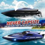 Remote Control Boat for Kids & Adults,35KM/H High Speed Waterproof RC Boat with 2.4GHz Remote,LED Lights,Automatic flip,Water cooling,Low Battery &Out-of-Range Alarm,2 Batteries for Pool & Lake Racing