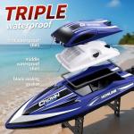 Remote Control Boat for Kids & Adults,35KM/H High Speed Waterproof RC Boat with 2.4GHz Remote,LED Lights,Automatic flip,Water cooling,Low Battery &Out-of-Range Alarm,2 Batteries for Pool & Lake Racing