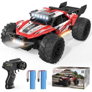 Scientoy Remote Control Car, 30+KPH High Speed 4WD RC Cars, 2.4GHz Monster Truck Toys for Boys Age 6-8-12, 1:18 RC Truck with 2 Rechargeable Batteries & LED Lights, Birthday Gifts for Adults Kids