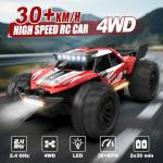 Scientoy Remote Control Car, 30+KPH High Speed 4WD RC Cars, 2.4GHz Monster Truck Toys for Boys Age 6-8-12, 1:18 RC Truck with 2 Rechargeable Batteries & LED Lights, Birthday Gifts for Adults Kids