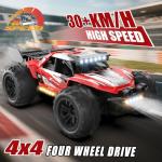 Scientoy Remote Control Car, 30+KPH High Speed 4WD RC Cars, 2.4GHz Monster Truck Toys for Boys Age 6-8-12, 1:18 RC Truck with 2 Rechargeable Batteries & LED Lights, Birthday Gifts for Adults Kids