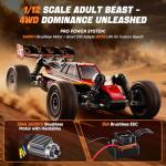 DIKAVEY 1/12 Brushless RC Cars for Adults,Remote Control Car for Fast Max 50 MPH 4X4 High Speed Racing RC Buggy with 3S 2200 mAh Battery,Fast Off-Road RC Truck, Suitable as Giftfor Beginner-Red