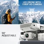 BEZGAR Drone with Camera for KIds - 1080P HD FPV RC Quadcopter with 90° Adjustable Lens, Coloeful LED Lights, Gestures Selfie, One Key Start, 360° Flips, Toys Gift Mini RC Drone for Boys Adults, White