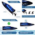 XDJXWJN 14 inch Big RC Boat Remote Control Boat for Kids and Adults, 25 KPH Fast RC Speed Boat with Two 1100mAh Batteries, Waterproof Toy Boats for Lakes Pools & River