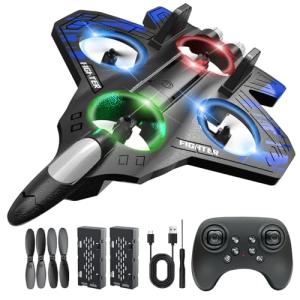 Lovovia Foam Remote Control Airplanes, RC Planes with Light, RC Airplane Fighter Jet for Kids Adults 8-16, 360° Flip, Stunt Roll, Drones for Kids 8-12, Airplane Toy Gifts for Kids Boys（Blue