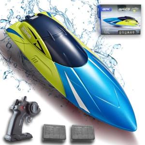 RC Boat with LED Light, Remote Control Boat for Pools and Lakes, 3+ Hours, 2.4Ghz 20+ MPH Electric Boats for Kids & Adults, 2 Rechargeable Batteries, Low Battery Alarm, Summer Water Toys Gifts, Blue