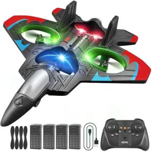 4DRC V32 Foam RC Planes with 4 Batteries, Remote Control Airplanes for Kids Adults 8-16, RC Airplane Drone Helicopter with Light, 360° Flip Fighter Jet Toys, Airplane Toy Gifts for Kids Adults