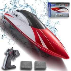 RC Boat with LED Light, Remote Control Boat for Pools and Lakes, 3+ Hours, 2.4Ghz 20+ MPH Electric Boats for Kids & Adults, 2 Rechargeable Batteries, Low Battery Alarm, Summer Water Toys Gifts, Red