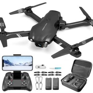 DRONEEYE 4DV13 Drone with 1080P HD FPV Camera for Kids Adults,Remote Control Helicopter Quadcopter for Beginners boy Toys Gift,Waypoint Functions,Altitude Hold, Gesture Selfie,3D Flips,2 Batteries,Black