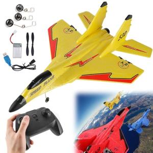 2026 New Remote Control Wireless Airplane, 2.4GHz RC Remote Control Fighter Model, Outdoor Foam RC Glider Aircraft Planes with Lights for Adults Beginners (530-Yellow)