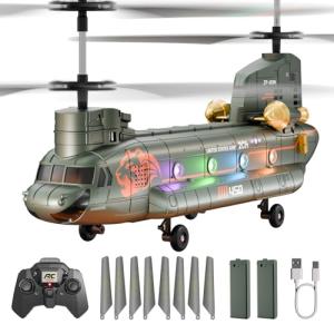 XIKOTEC Remote Control Helicopter, RC Helicopters with Altitude Hold, One Key take Off/Landing, LED Light, Low Battery Reminder, Military Transport Army Helicopter Toys for Kids and Military Fans
