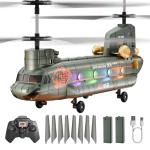 XIKOTEC Remote Control Helicopter, RC Helicopters with Altitude Hold, One Key take Off/Landing, LED Light, Low Battery Reminder, Military Transport Army Helicopter Toys for Kids and Military Fans