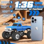 VoleRusher RC [4WD Edition 1/36 Scale Mini RC Crawler Car, Toys for Age 8-14 Old Birthday Gifts, Micro RC Truck 4×4 Small Cars with Off Road Full Proportional RTR 2.4GHz Remote - Blue