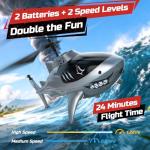 DEERC RC Helicopter for Kids, Remote Control Helicopter, Unique Design Shark Toy Helicopter with 26 Mins Flight (2 Batteries), LED Lights, Altitude Hold, Birthday Idea for Boys 8-12