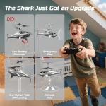DEERC RC Helicopter for Kids, Remote Control Helicopter, Unique Design Shark Toy Helicopter with 26 Mins Flight (2 Batteries), LED Lights, Altitude Hold, Birthday Idea for Boys 8-12