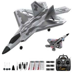 RCkuler RC Planes, 4 Channel F22 Raptor Remote Control Airplane with LED Light, 6-Axis Gyro, 3 Flight Modes, One-Key Aerobatic, Wingspan 500mm Fuselage 360mm, RTF Suitable for Outdoors and Gifts