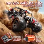 Womaqu 1/14 Brushless RC Car for Adults and Boys, Full Roll-Cage Frame, 4WD High-Speed 50 km/h, All-Terrain Remote Control RC Truck with Two 2S 1500 mAh LiPo Batteries, Compatible with 3S LiPo