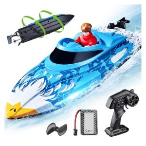 BEZGAR RC Boat, 12 inch Self-Righting Remote Control Boat for Kids and Adults, 25 KPH Fast RC Speed Boats with 700mAh Battery, Ideal Waterproof Toy for Lakes & Pools - HJ822 Blue