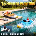 BEZGAR RC Boat, 12 inch Self-Righting Remote Control Boat for Kids and Adults, 25 KPH Fast RC Speed Boats with 700mAh Battery, Ideal Waterproof Toy for Lakes & Pools - HJ822 Blue