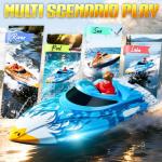 BEZGAR RC Boat, 12 inch Self-Righting Remote Control Boat for Kids and Adults, 25 KPH Fast RC Speed Boats with 700mAh Battery, Ideal Waterproof Toy for Lakes & Pools - HJ822 Blue