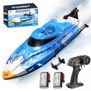 RC Boat 25KM/H High Speed Waterproof Remote Control Boat,Water Cooling, 2.4GHz Remote, 2 Batteries, LED Lights, One-Key Flip, Low Battery & Out-of-Range Alarm, Pool & Lake Racing for Kids & Adults