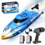 RC Boat 25KM/H High Speed Waterproof Remote Control Boat,Water Cooling, 2.4GHz Remote, 2 Batteries, LED Lights, One-Key Flip, Low Battery & Out-of-Range Alarm, Pool & Lake Racing for Kids & Adults
