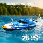RC Boat 25KM/H High Speed Waterproof Remote Control Boat,Water Cooling, 2.4GHz Remote, 2 Batteries, LED Lights, One-Key Flip, Low Battery & Out-of-Range Alarm, Pool & Lake Racing for Kids & Adults