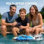 RC Boat 25KM/H High Speed Waterproof Remote Control Boat,Water Cooling, 2.4GHz Remote, 2 Batteries, LED Lights, One-Key Flip, Low Battery & Out-of-Range Alarm, Pool & Lake Racing for Kids & Adults