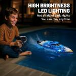 RC Boat 25KM/H High Speed Waterproof Remote Control Boat,Water Cooling, 2.4GHz Remote, 2 Batteries, LED Lights, One-Key Flip, Low Battery & Out-of-Range Alarm, Pool & Lake Racing for Kids & Adults
