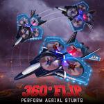 BEZGAR RC Airplane, 2.4GHZ Remote Control Airplane, Gesture Remote Control Plane, 360° Flip Fighter Jet Toy, Toys for Ages 8+ with Colorful LED Navigation Lights Blue