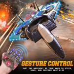 BEZGAR RC Airplane, 2.4GHZ Remote Control Airplane, Gesture Remote Control Plane, 360° Flip Fighter Jet Toy, Toys for Ages 8+ with Colorful LED Navigation Lights Blue