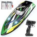 DEERC High Speed RC Boat with LED Lights, 30KM/H Fast Remote Control Racing Boat, Self-Righting, 2 Batteries, 24+ Mins, 2.4GHz Pool & Lake Toys for Kids & Adults