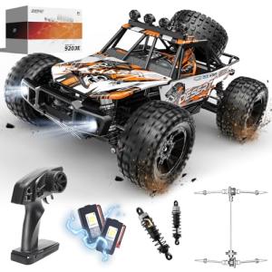 DEERC 1:10 Scale RC Monster Truck for Adults & Boys, 48KM/H Speed 4X4 Hobby RC Car with Lights, 2 Rechargeable Batteries, 2.4 GHz All Terrain Remote Control Car Toys for 30mins Fun