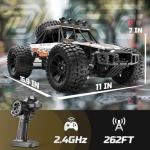 DEERC 1:10 Scale RC Monster Truck for Adults & Boys, 48KM/H Speed 4X4 Hobby RC Car with Lights, 2 Rechargeable Batteries, 2.4 GHz All Terrain Remote Control Car Toys for 30mins Fun