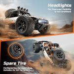 DEERC 1:10 Scale RC Monster Truck for Adults & Boys, 48KM/H Speed 4X4 Hobby RC Car with Lights, 2 Rechargeable Batteries, 2.4 GHz All Terrain Remote Control Car Toys for 30mins Fun