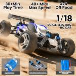 SIMREX 1:18 Scale 4WD RC Car | 28MPH High Speed Off-Road Remote Control Truck | All-Metal Transmission & Nylon Chassis | 30+ Min Runtime | Gift for Adults, Teens & Kids (Blue)