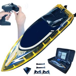 RANFLY RC Boat with Storage Package, 30+ MPH Fast Remote Control Boat with 2 Rechargeable Battery, 2.4G Large RC Electric Boats Pool Toys with LED Lights for Adults and Kid