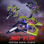 BEZGAR RC Airplane, 2.4GHZ 6-axis Gyro Remote Control Airplane, Gesture Remote Control Plane, 360° Flip Fighter Jet Toy, Toys for Ages 8-13 with Colorful LED Navigation Lights Green