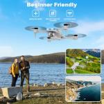 Drone with 1080P Camera - Foldable Remote Control Quadcopter with Voice Gesture Control, 3D Flip, One Key Start, Emergency Stop, 2 Batteries, Easier to use, Toy for Adults Beginners, Grey