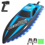 VOLANTEXRC RC Boat 20MPH Fast Remote Control Boat with Lights 2.4Ghz Toy Boat for Pools and Lakes with 2 Rechargeable Batteries Toys Gifts for Adults, Blue