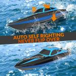VOLANTEXRC RC Boat 20MPH Fast Remote Control Boat with Lights 2.4Ghz Toy Boat for Pools and Lakes with 2 Rechargeable Batteries Toys Gifts for Adults, Blue