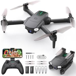 Foldable Drone with Camera for Kids Beginners - Remote Control Helicopter Toys Gifts for Boys Girls, 1080P HD FPV RC Drones with 2 Batteries, One Key Start/Land, Altitude Hold, Gesture Selfie, Black