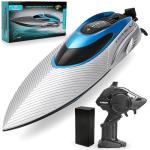 RC Boat for Adults & Kids, Metallic Blue, 2.4GHz Remote Control Racing Boat, 30 MPH, Self-Righting, Waterproof, Long Range, Rechargeable, LED Light, High Speed Electric Toy Boat for Lake, Pool & Pond