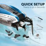 RC Boat for Adults & Kids, Metallic Blue, 2.4GHz Remote Control Racing Boat, 30 MPH, Self-Righting, Waterproof, Long Range, Rechargeable, LED Light, High Speed Electric Toy Boat for Lake, Pool & Pond